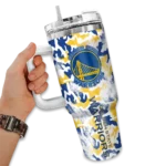 customized golden state warriors camo mashup blue white curved tumbler best selling 1.webp