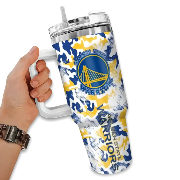 customized golden state warriors camo mashup blue white curved tumbler fashion forward 1.webp