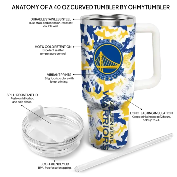 customized golden state warriors camo mashup blue white curved tumbler new arrival 1.webp