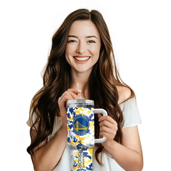 customized golden state warriors camo mashup blue white curved tumbler premium grade 1.webp