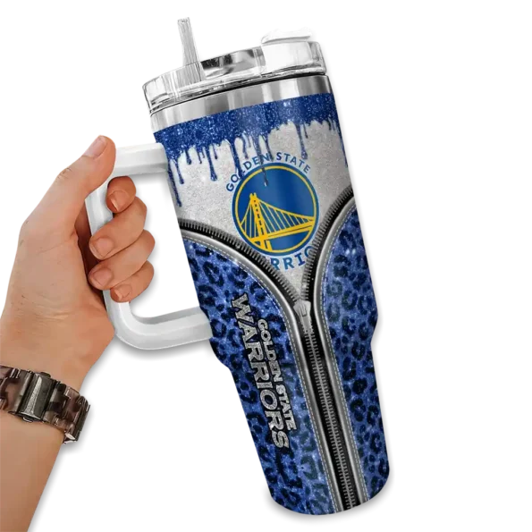 customized golden state warriors leopard zipper blue curved tumbler fashion forward 1.webp