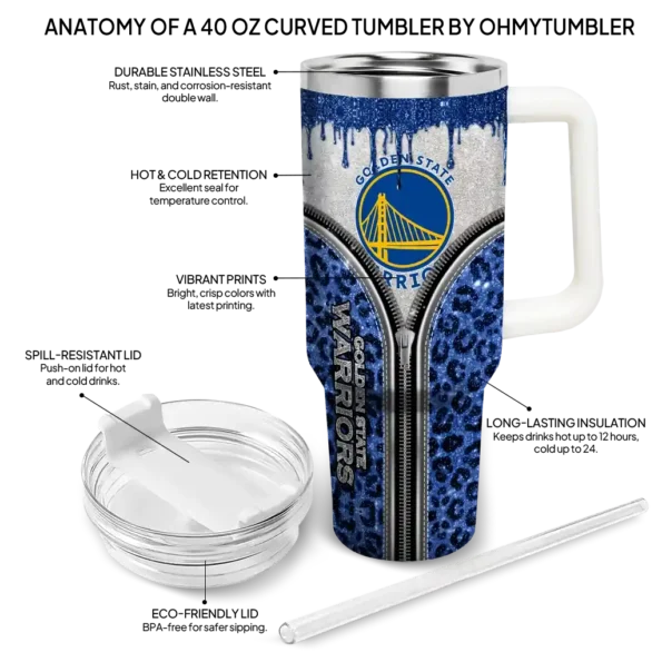customized golden state warriors leopard zipper blue curved tumbler new arrival 1.webp