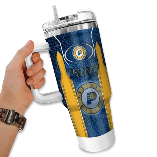 customized indiana pacers hexagon armor blue curved tumbler fashion forward 1.webp