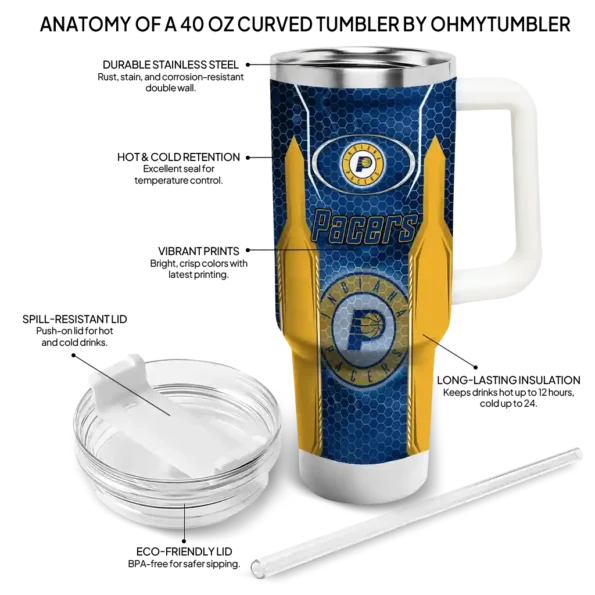 customized indiana pacers hexagon armor blue curved tumbler new arrival 1.webp