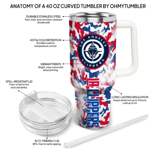 customized los angeles clippers camo mashup red white curved tumbler new arrival 1.webp