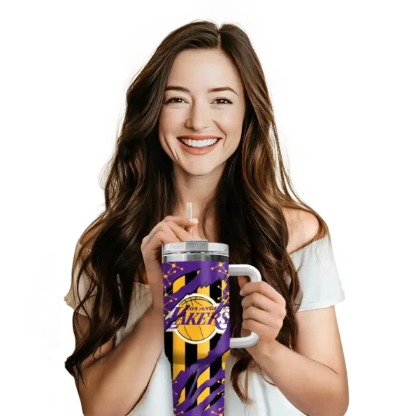 customized los angeles lakers claw cut purple black curved tumbler premium grade 1.webp