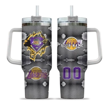 customized los angeles lakers superman shield purple gray curved tumbler best selling 1.webp