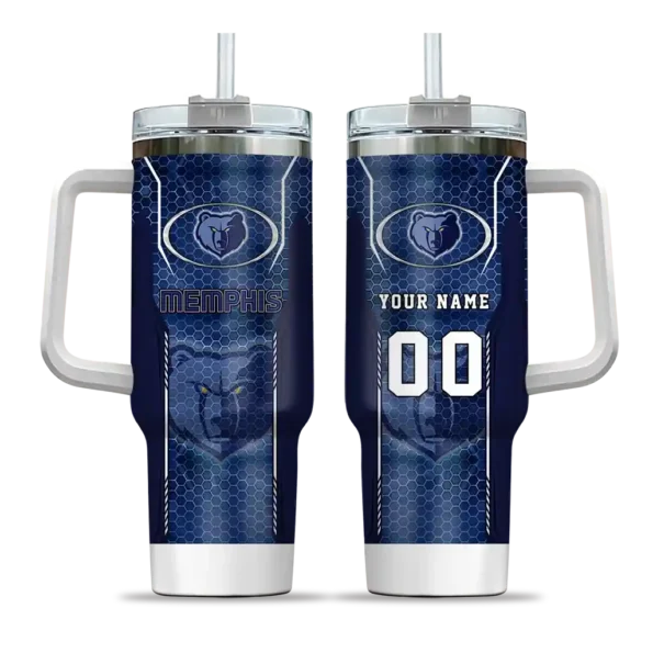 customized memphis grizzlies hexagon armor blue curved tumbler best selling 1.webp