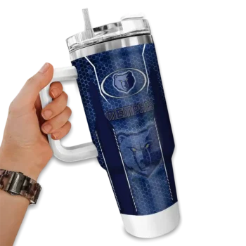 customized memphis grizzlies hexagon armor blue curved tumbler fashion forward 1.webp