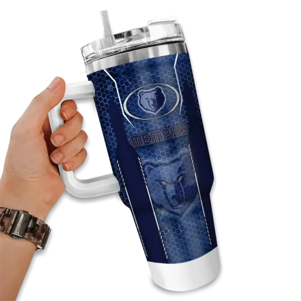 customized memphis grizzlies hexagon armor blue curved tumbler fashion forward 1.webp