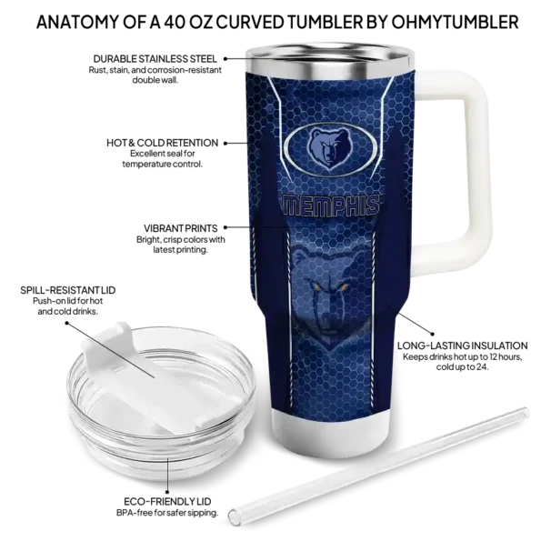 customized memphis grizzlies hexagon armor blue curved tumbler new arrival 1.webp