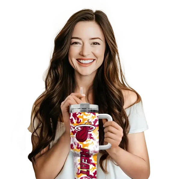 customized miami heat camo mashup red white curved tumbler premium grade 1.webp