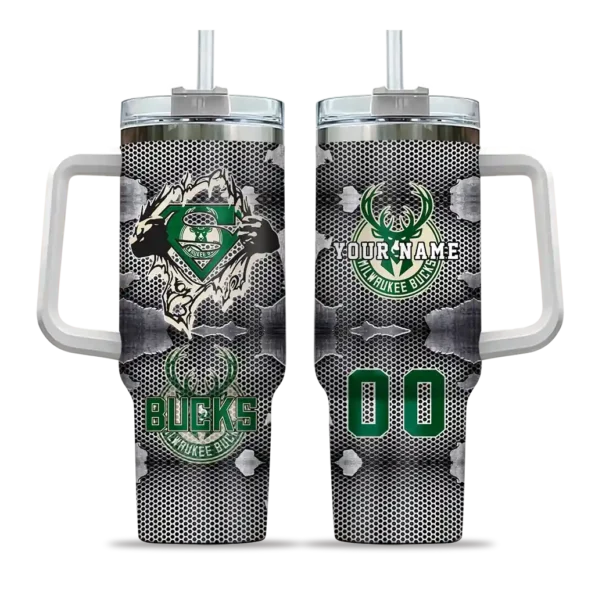 customized milwaukee bucks superman shield green gray curved tumbler best selling 1.webp