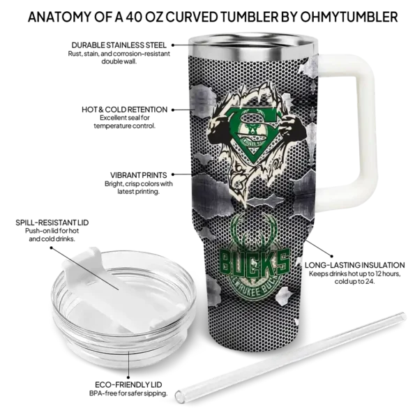 customized milwaukee bucks superman shield green gray curved tumbler new arrival 1.webp