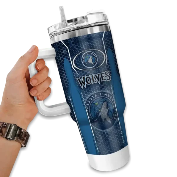 customized minnesota timberwolves hexagon armor midnight blue curved tumbler fashion forward 1.webp