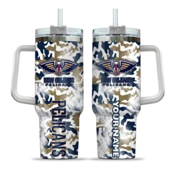 customized new orleans pelicans camo mashup navy white curved tumbler best selling 1.webp