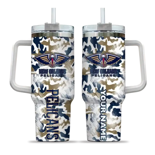 customized new orleans pelicans camo mashup navy white curved tumbler best selling 1.webp