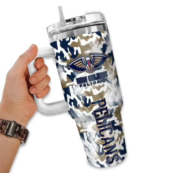 customized new orleans pelicans camo mashup navy white curved tumbler fashion forward 1.webp