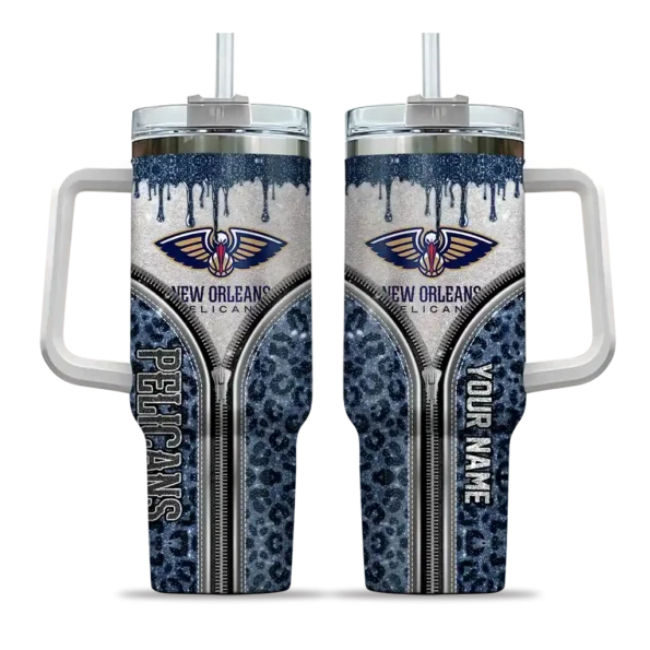 customized new orleans pelicans leopard zipper navy curved tumbler best selling 1.webp