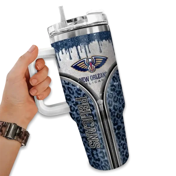 customized new orleans pelicans leopard zipper navy curved tumbler fashion forward 1.webp