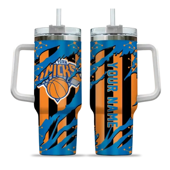 customized new york knicks claw cut blue black curved tumbler best selling 1.webp
