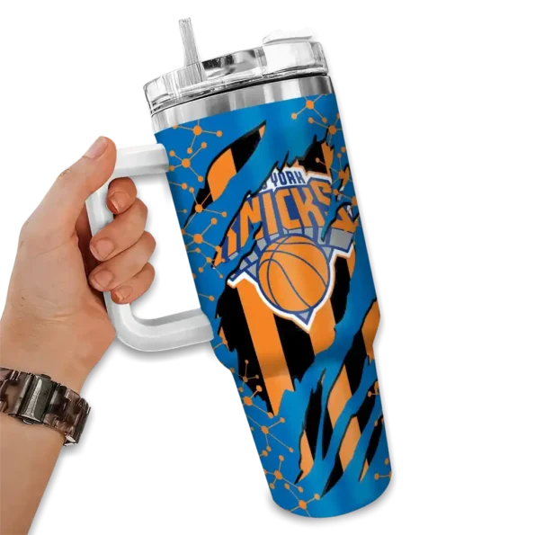 customized new york knicks claw cut blue black curved tumbler fashion forward 1.webp