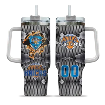 customized new york knicks superman shield blue gray curved tumbler best selling 1.webp