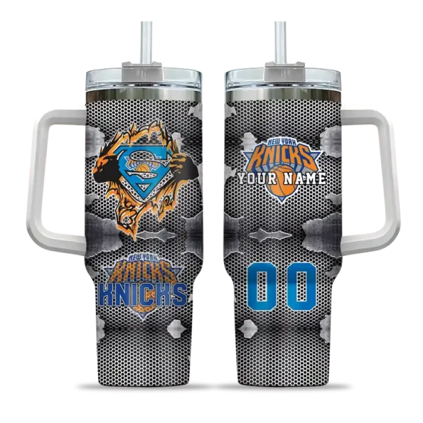 customized new york knicks superman shield blue gray curved tumbler best selling 1.webp