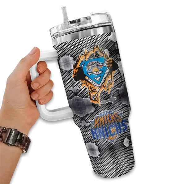customized new york knicks superman shield blue gray curved tumbler fashion forward 1.webp