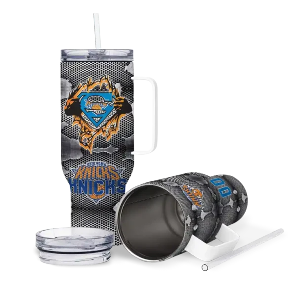 customized new york knicks superman shield blue gray curved tumbler high quality 1.webp