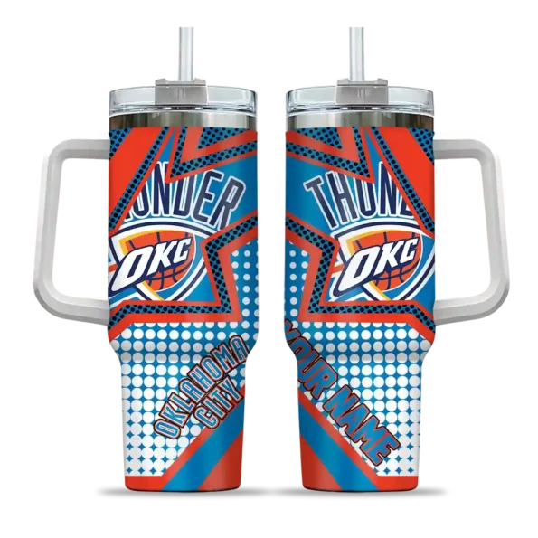 customized oklahoma city thunder arrow burst blue curved tumbler best selling 1.webp