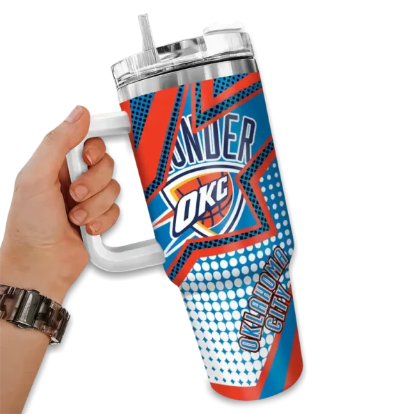 customized oklahoma city thunder arrow burst blue curved tumbler fashion forward 1.webp