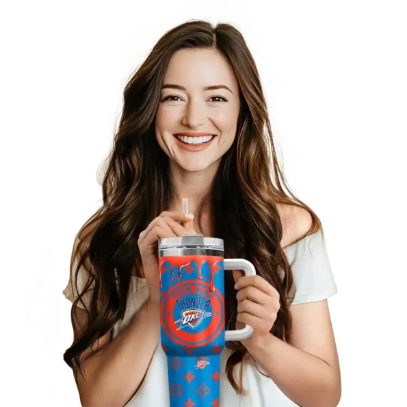 customized oklahoma city thunder bullseye drips blue curved tumbler premium grade 1.webp