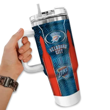 customized oklahoma city thunder hexagon armor blue curved tumbler fashion forward 1.webp