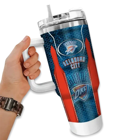 customized oklahoma city thunder hexagon armor blue curved tumbler fashion forward 1.webp