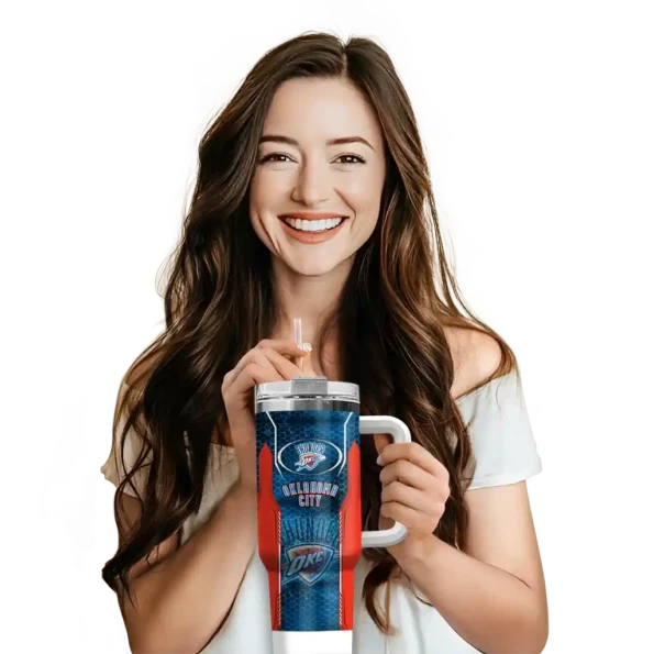 customized oklahoma city thunder hexagon armor blue curved tumbler premium grade 1.webp