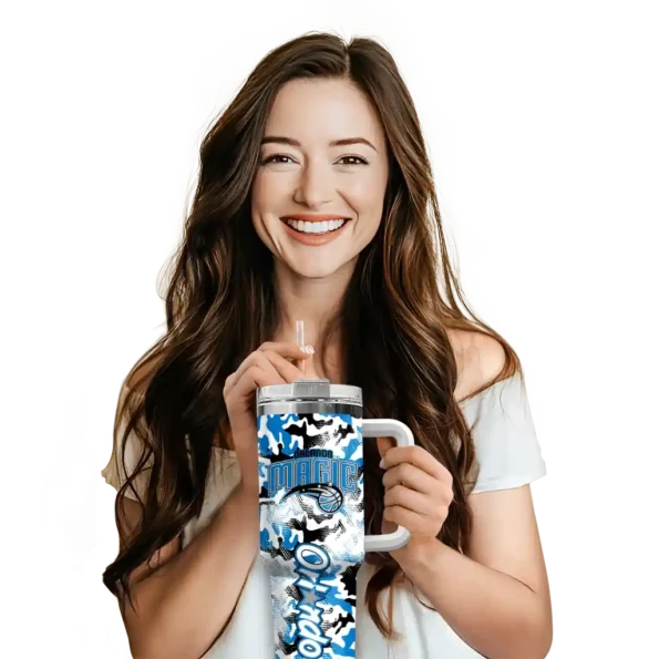 customized orlando magic camo mashup blue white curved tumbler premium grade 1.webp