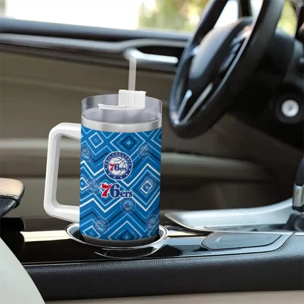 customized philadelphia 76ers bold diamonds blue curved tumbler trendy 1.webp