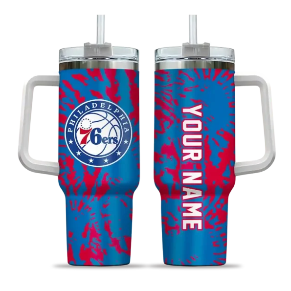 customized philadelphia 76ers burst swirl blue curved tumbler best selling 1.webp