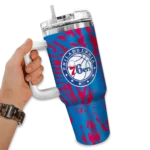 customized philadelphia 76ers burst swirl blue curved tumbler best selling 1.webp