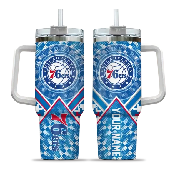 customized philadelphia 76ers chevron angle blue curved tumbler best selling 1.webp
