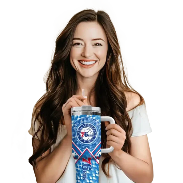 customized philadelphia 76ers chevron angle blue curved tumbler premium grade 1.webp