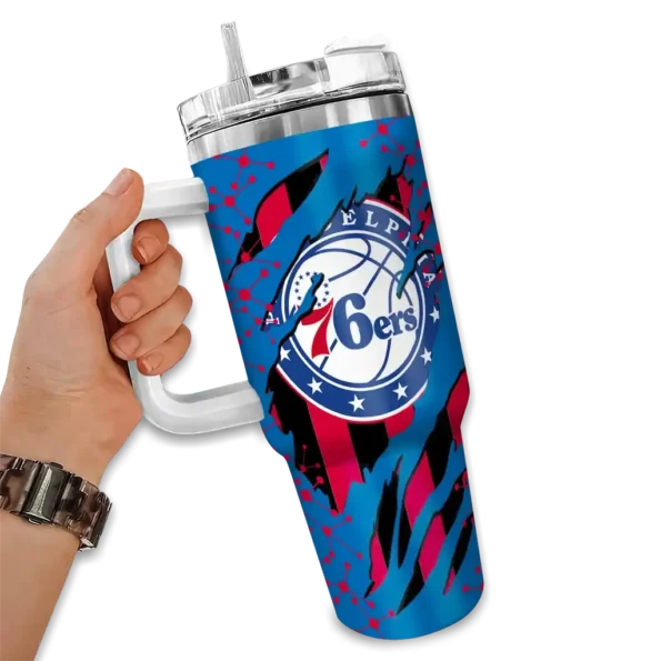 customized philadelphia 76ers claw cut blue black curved tumbler fashion forward 1.webp