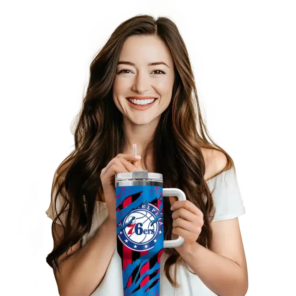 customized philadelphia 76ers claw cut blue black curved tumbler premium grade 1.webp