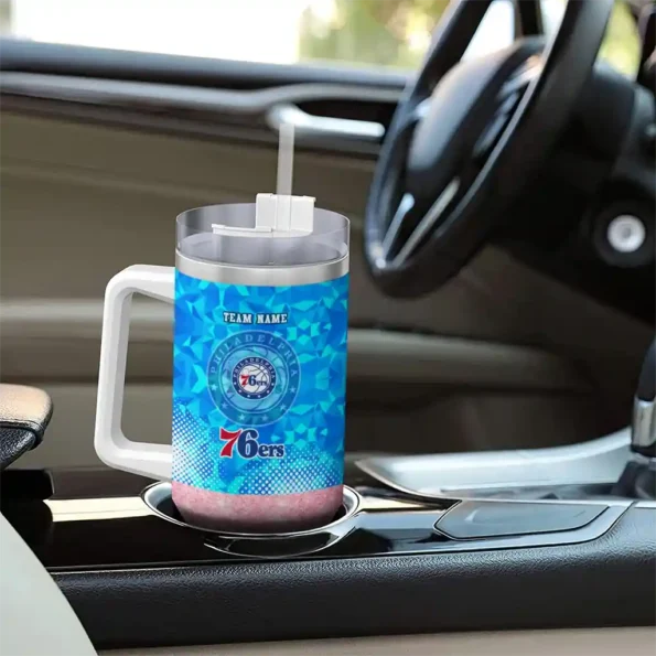 customized philadelphia 76ers geometric prism blue curved tumbler trendy 1.webp