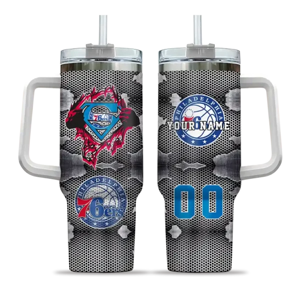 customized philadelphia 76ers superman shield blue gray curved tumbler best selling 1.webp