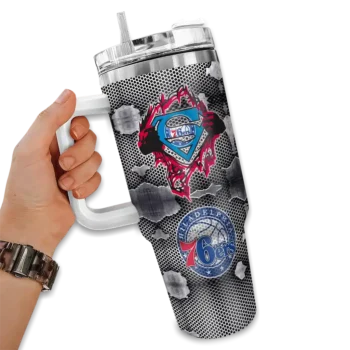 customized philadelphia 76ers superman shield blue gray curved tumbler fashion forward 1.webp
