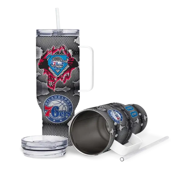 customized philadelphia 76ers superman shield blue gray curved tumbler high quality 1.webp