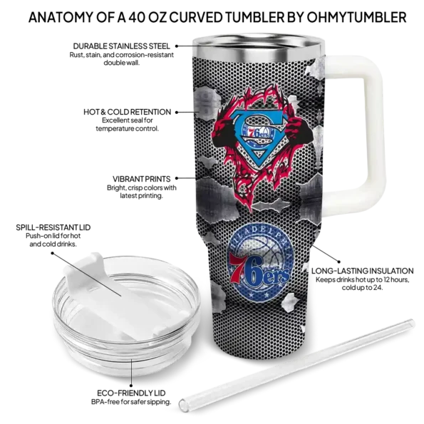 customized philadelphia 76ers superman shield blue gray curved tumbler new arrival 1.webp