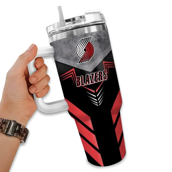 customized portland trail blazers arrow armor red black curved tumbler fashion forward 1.webp